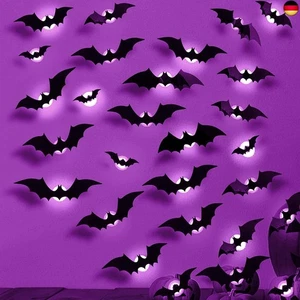 Efymosce Halloween Fledermäuse Deko, 24 Stück LED Lila Fledermaus Dekoration, W - Bild 1 von 7