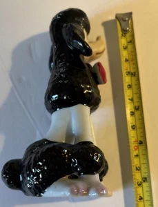 White/black  Poodle Red Bow Tie Ceramic, Unknown Maker. Nice 5 1/4” Tall. - Picture 1 of 6