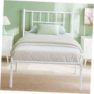  Marco de cama de plataforma de metal con cabecero, resistente doble blanco industrial Foto 1 de 4