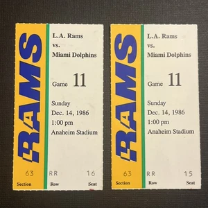1986 LA RAMS Vs Miami Dolphins Game Tickets (BINR11) - Picture 1 of 2