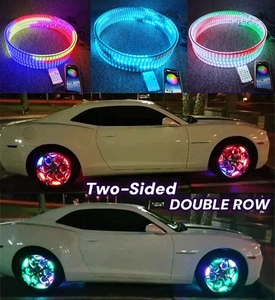 【NEW】4x 15.5" CHASING FLOW DOUBLE ROW Double Sided LED Wheel Rings Rim Lights - Picture 1 of 13