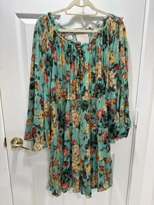 Johnny Was Mini Dress Reglan Floral Print Size XL 100% Rayon 3/4 Sleeves - Picture 1 of 9