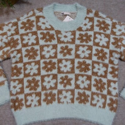 Suéter Súper Suave Recortado Difuso Cuello Redondo Talla XL Diseño Flor Manga Larga Foto 1 de 4