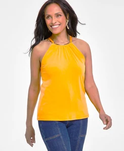 INC International Concepts Womens Hardware Trim Halter Top Blouse Orange MED NWT - Picture 1 of 2