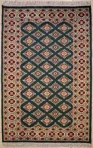 Rugstc 3x5 Bokhara Jaldar Green Area Rug, Hand-Knotted,Geometric with Silk/Wool - Picture 1 of 5
