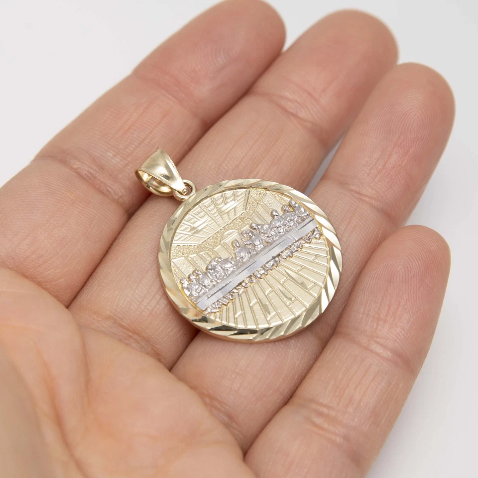 Pingente medalhão última ceia corte diamante ouro branco amarelo 10K real 1 1/2" - Imagem 1 de 4