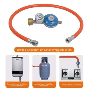 Gasregler Druckminderer 50 mbar Manometer mit 80cm Gas Schlauch Propangas DE - Bild 1 von 13