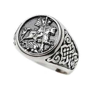 Heiliger Georg der Siegreiche und der Drache Herren Ring Sterlingsilber 925 - Bild 1 von 8