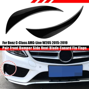 Gloss Black Front Bumper Canards Flaps Vent For Benz W205 C205 A205 S205 2015-19 - Picture 1 of 8