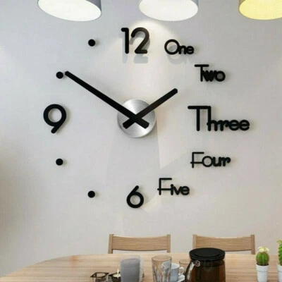 3D Large Wall Clock Modern DIY Sticker Mirror Surface Art Design Home Room Decor - Image 1 of 4