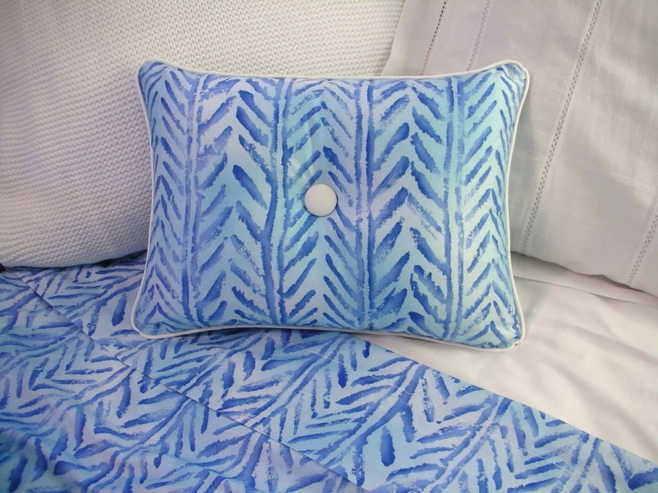 NUEVO Almohada Personalizada Ralph Lauren Jamaica Azul Chevron Espiga Acento 1 Botón Foto 1 de 1