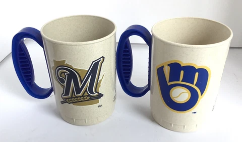 Milwaukee Brewers Espolon Tequila Mugs Cups Lot Of 2 MLB Baseball Plastic Cover