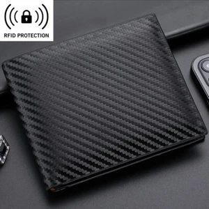 Men's Slim Wallet RFID Blocking Carbon Fiber Leather Bifold Card ID Holder