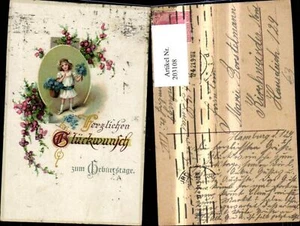 203108,Geburtstag Mädchen m. Blumen i. Rahmen Blumen  - Picture 1 of 1