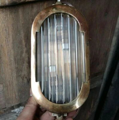 Vintage Art Deco Brass & Glass Rod Wall Ceiling Fixture Sconces Ship Light Lamp - Image 1 of 4
