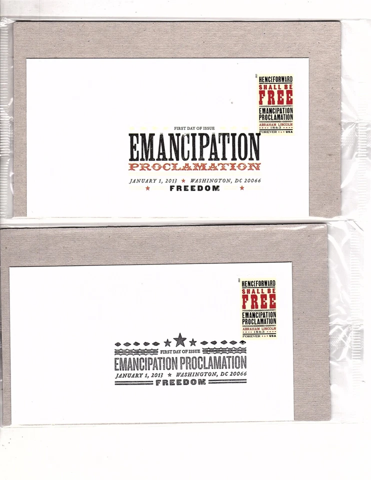 US sta SCOTT # 4721, efo doc COVER OF EMANCIPATION missing ink (and fdc bb10 - Image 1 of 1