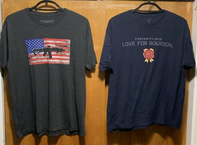LOTE de 2 Camisetas Negras Rifle Café y Jim Beam Para Hombre XL EE. UU. Bandera Patriótica Foto 1 de 4