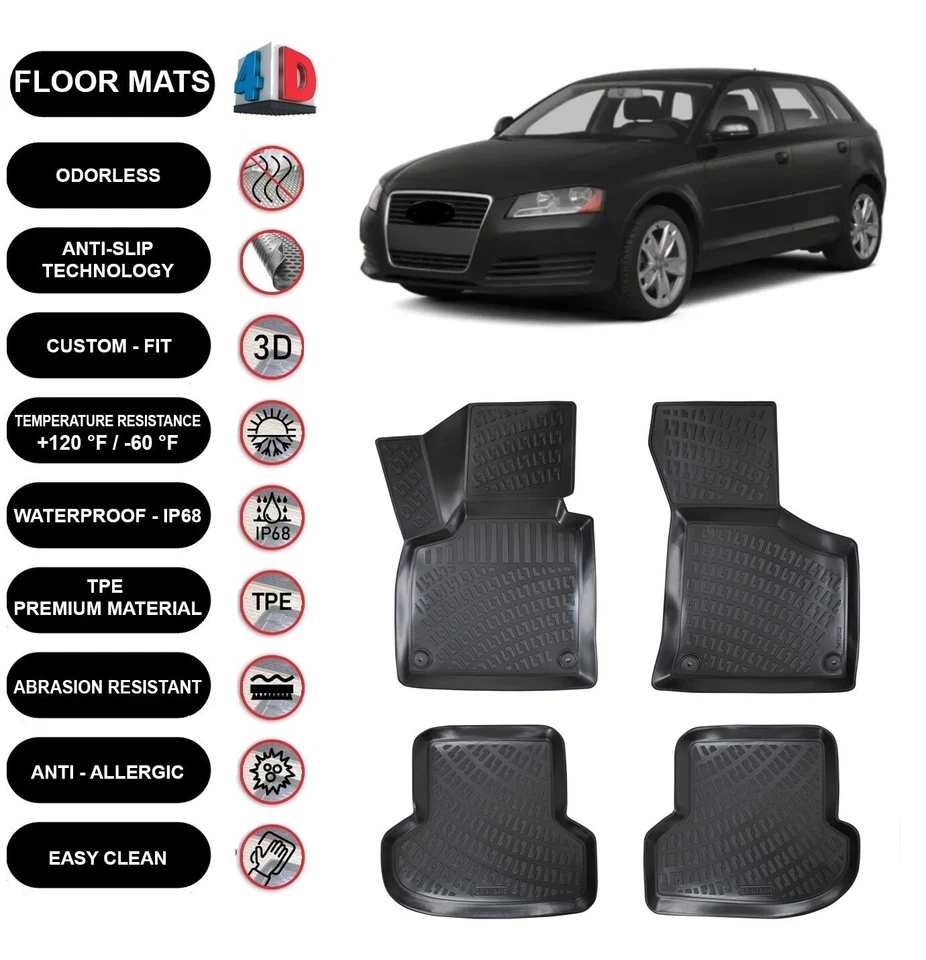 Alfombrillas forro para Audi A3 (2003-2012) impermeables moldeadas en 3D 4 un. Foto 1 de 4