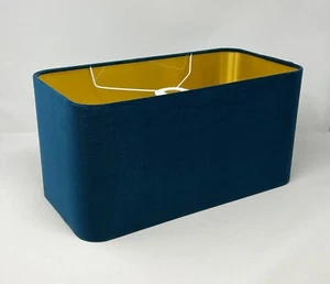 Pantalla de Lámpara Terciopelo Azul Azulado Cepillado Oro Redondado Rectangular Tono de Luz - Imagen 1 de 9
