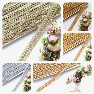 1 MT Scallop Metallic colours Rhinestone Zari Trim Edging border SewOn Embellish - Picture 1 of 27