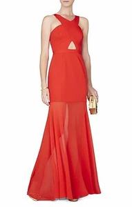 NEW BCBGMAXAZRIA BRIGHT RED RIA CRISSCROSS FRONT GOWN XVR61C25/L235A SIZE 2 - Foto 1 di 3