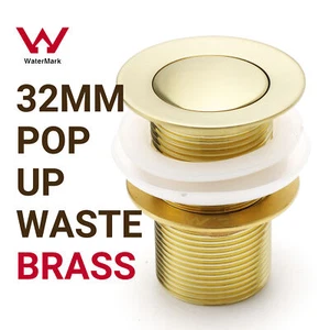Brushed Gold Brass Pop Up Waste 32mm Without Overflow Plug Waste Unslotted - Picture 1 of 7