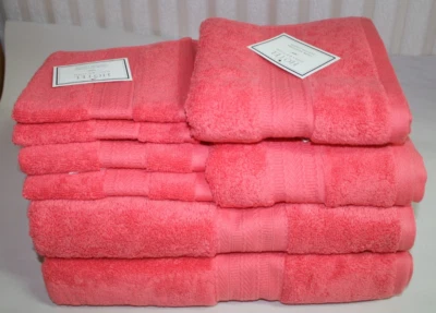 Hotel Collection Eight Piece Bathroom Towel Set Solid Pink 100% Cotton New - Image 1 of 3