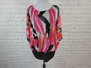 Alfani Womens Top 0X Plus Tunic Batwing Pink Watercolor Lined Sequins Career - Picture 1 of 8