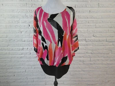 Top de mujer Alfani 0X Plus túnica ala de murciélago rosa acuarela forrada lentejuelas carrera Foto 1 de 4