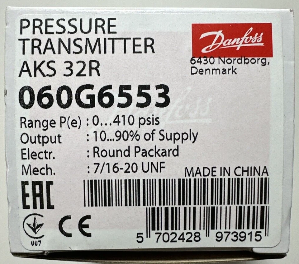 Danfoss Pressure transmitter AKS 32R 060G6553 - 333992032 Transducer 0-410 psig - Image 1 of 1