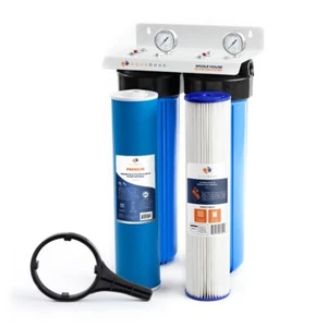 Sistema para toda la casa Big Blue de 20" de 2 etapas puerto de 1", GAC, sedimento plisado, calibre - Imagen 1 de 14
