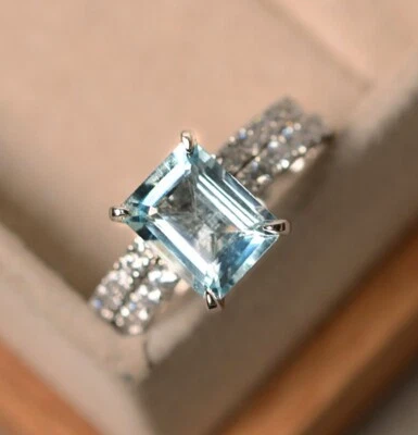 Anello in argento 925 con acquamarina naturale, anello fatto a mano, anello v... - Immagine 1 di 4