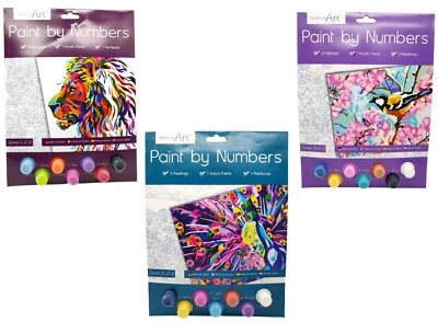 A4 Paint By Numbers Kids Children Art Painting Paint Brush Animals Birds Design - Image 1 of 2