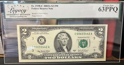 2003-A $2 Philadelphia FRN | LEGACY 63 PPQ | FR-1938-C | Free Shipping - Image 1 of 2