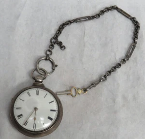 1790 ENGLISCHE STERLINGSILBER FUSEE DRIVE PAAR GEHÄUSE TASCHENUHR ORIGINAL KETTE - Bild 1 von 10
