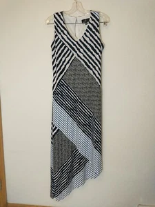 Ronni Nicole Maxi Dress Sleeveless Striped Asymmetric Hem Womens Size 6 Lined - Picture 1 of 9