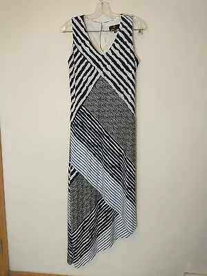 Ronni Nicole 长裙无袖条纹不对称下摆女式 6 码内衬 — 第 1/4 张图片