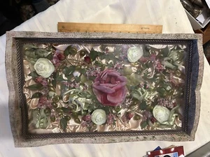 20” Vintage Floral Shadow Box Serving Tray Wedding Shower Shabby Chic Pink Glass - Picture 1 of 17