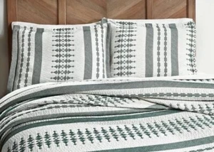 Southern Living Set of 2 King Shams Beckley Cream Green Cotton Matelasse Becky - Picture 1 of 6