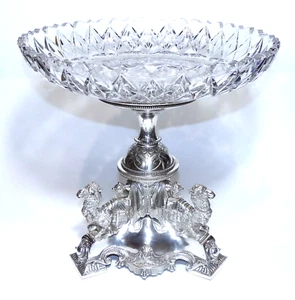Antique Dated 1865 English Silver Plate CAMEL EPERGNE Centerpiece w Crystal Bowl - Picture 1 of 21