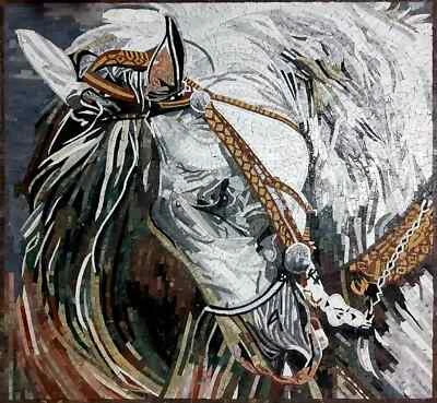 28'' x 28'' white Horse Mosaic Wall Art Mural handmade Mosaic wall tile - Image 1 of 2