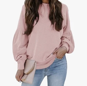 Lot Of 11 CASUAL LIGHT PINK WOMEN LONG SLEEVE CREWNECK SWEATSHIRTS PULLOVER - Picture 1 of 9