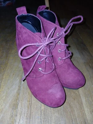 Botines con cordones Qupid 5.5 Borgoña cuña imitación gamuza.Quipid 5.5 Borgoña... Foto 1 de 4