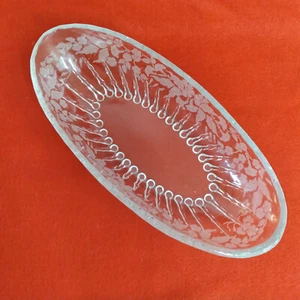 Vintage Clear Glass Oval Asparagus / Condiment Dish with Etched Flowers 10-1/2" - Picture 1 of 6