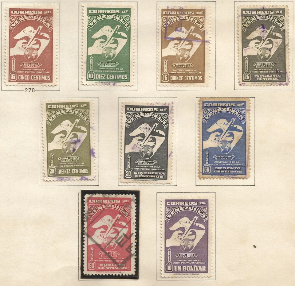 VENEZUELA 1950 C284 - C292 万国邮政联盟成立 75 周年 — 第 1/1 张图片