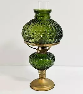 Vintage Green Glass Oil Table Lamp - 30 cm - Made in Hong Kong - Kero See Photos - Picture 1 of 13