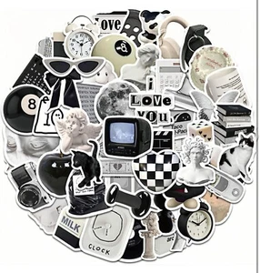 Aesthetic VSCO Stickers Black and White Simple Vinyl Stickers 61 Pc - Picture 1 of 7