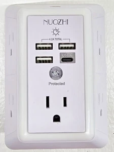 NUOZHI Wall Charger, Surge Protector,  5 Outlet Extender with 4 USB White - Picture 1 of 8