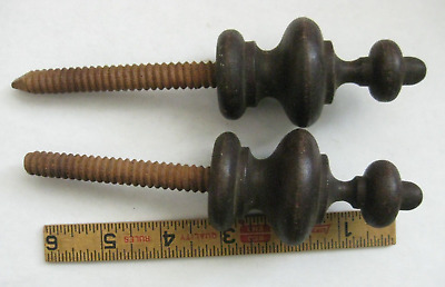 Pair Of Antique Wood Turned Finial Furniture Pole Stairs Salvage 3¼  Plus Screw • 24.97£