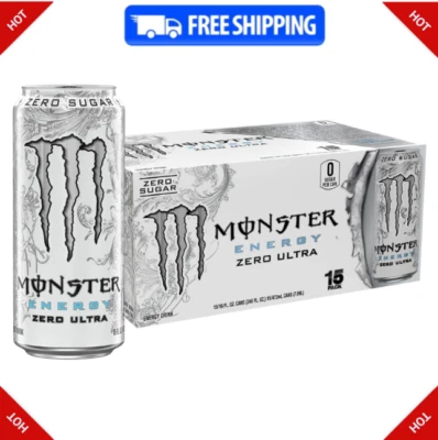 Monster Energy Zero Ultra, Bebida Energética Sin Azúcar, 16 Onzas (Pack de 15) Foto 1 de 4